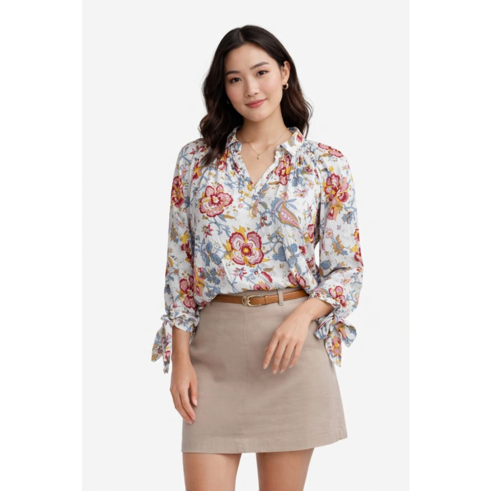 Nicole Miller White Floral Blouse L